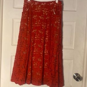 Lularoe Elegant lace red and nude skirt with pockets!